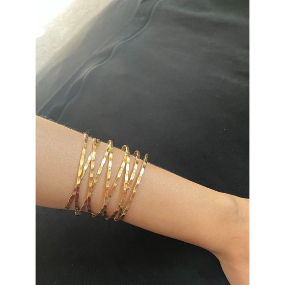 wire wide gold cuff bracelet textured statement chunky bangle layered statement - Picture 5 of 6